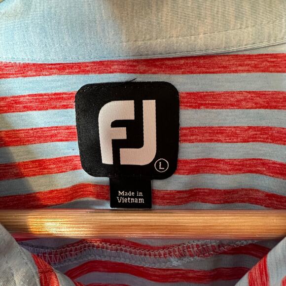 FootJoy Men's Large Golf Polo Red Gray Stripe Short Sleeve Athletic Shirt - Picture 4 of 6